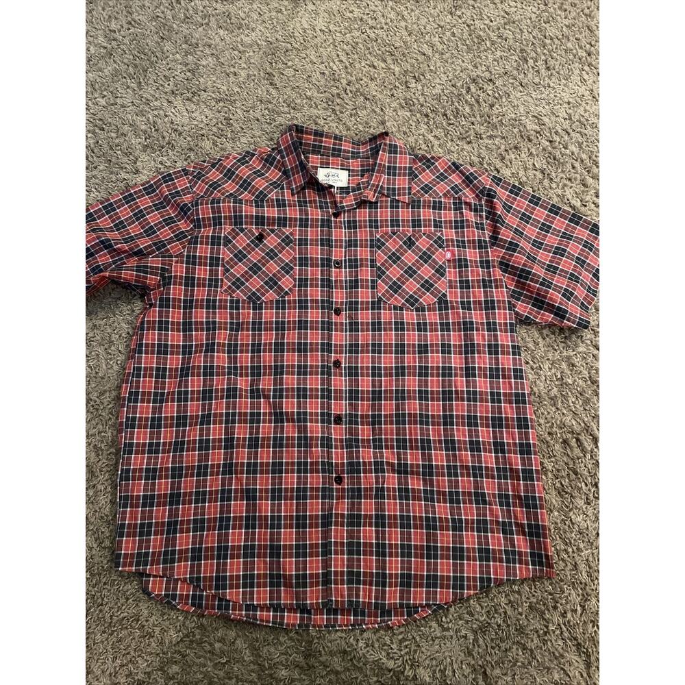 Ecko Unltd Shirt Mens 4XB Red Plaid Cotton Double Pockets Button Up Adult